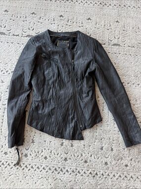 Topshop Black Leather Asymmetrical Moto Jacket